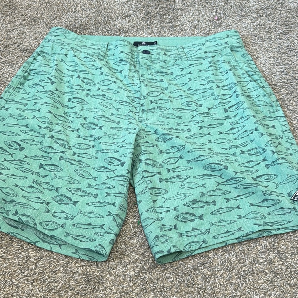 Sperry Mens Shorts Fish Flat Front